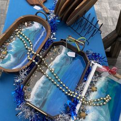Gifts For Holidays , Trays Wood With Resin Ocean 