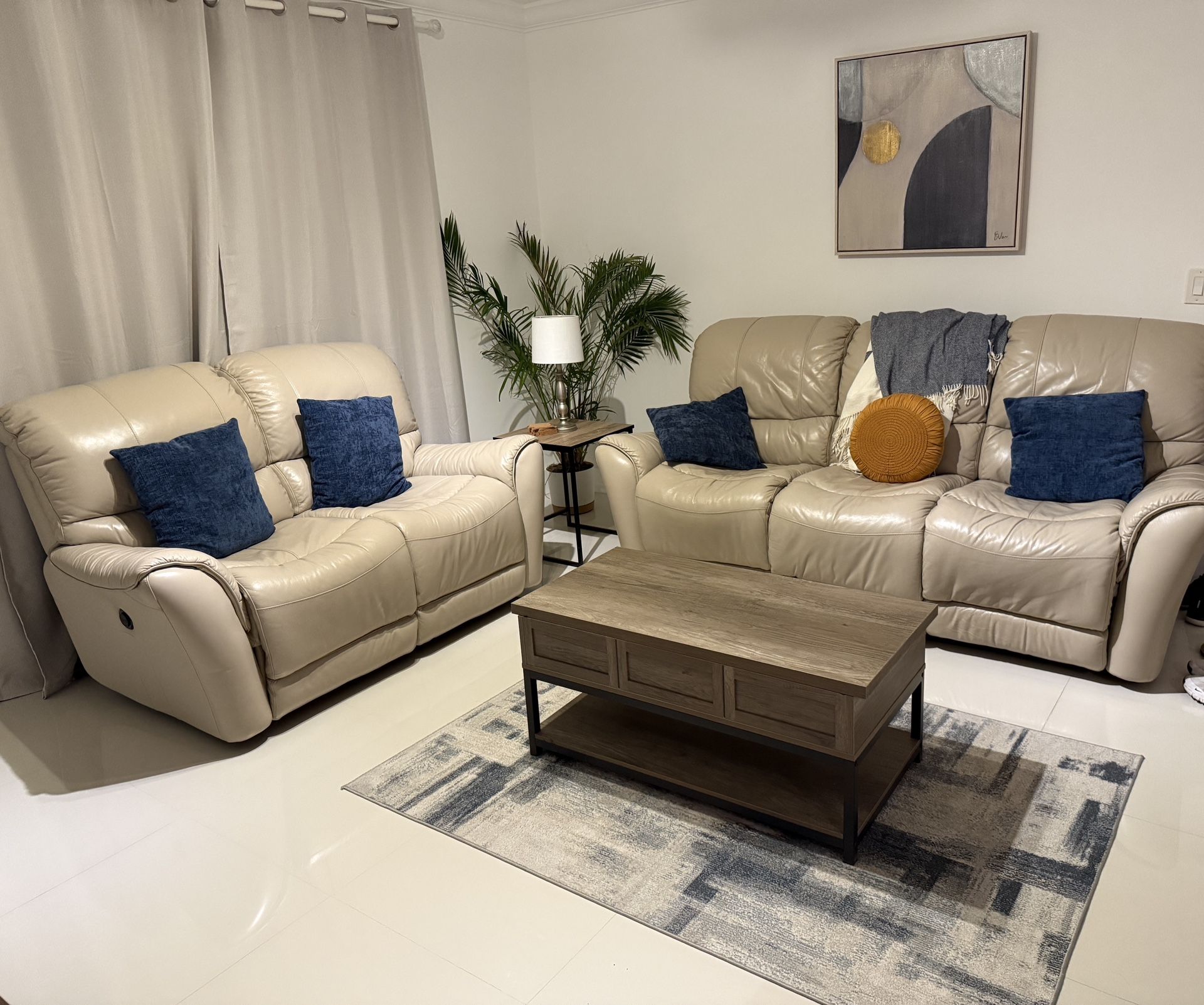 Genuine Leather Two Piece Electric Reclining Sofa And Love Seat