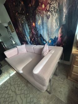 Pink Corduroy Pull Out Sofa w/support bars