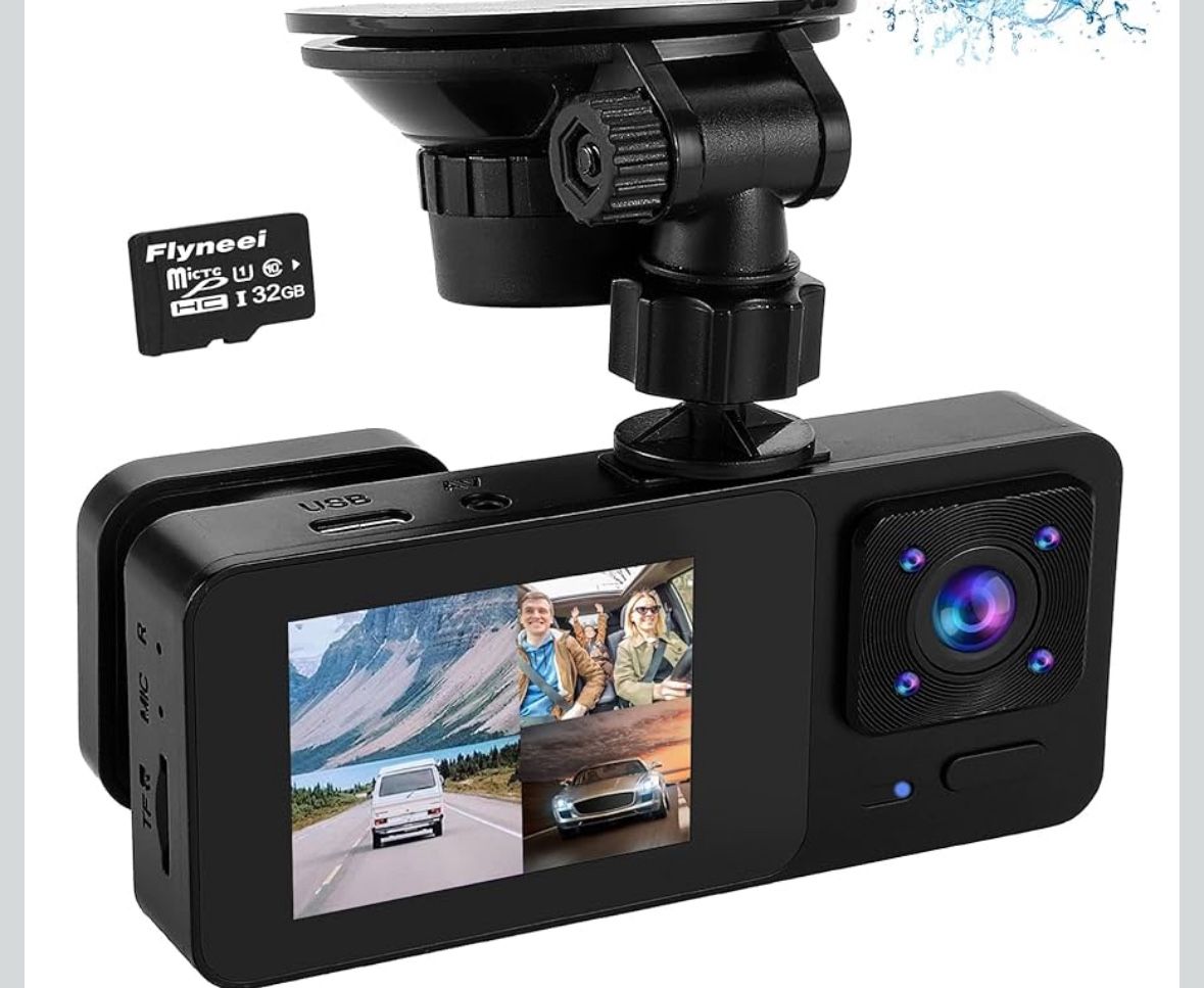 Dash Cam Front and Rear Inside, 1080P Dash Camera for Cars, Dashcam Three Way Triple Car Camera with 32GB SD Card, IR Night Vision, Loop Recording, G-
