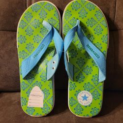 Converse All Star Flip Flops Thongs Green Blue Women's Size 9