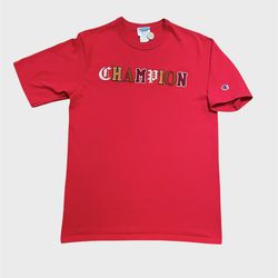 Champion vintage Red block lettering spell out T shirt Size Medium 19.5x28