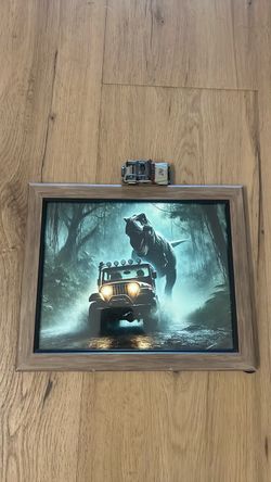 Jurassic Park T-Rex Framed Art Print with toy jeep
