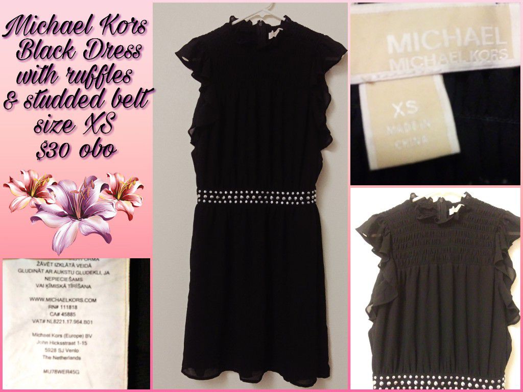Michael Kors Black dress black w/ruffles & studded belt size XS