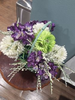 Artificial Flower Arrangement in Teal Basket