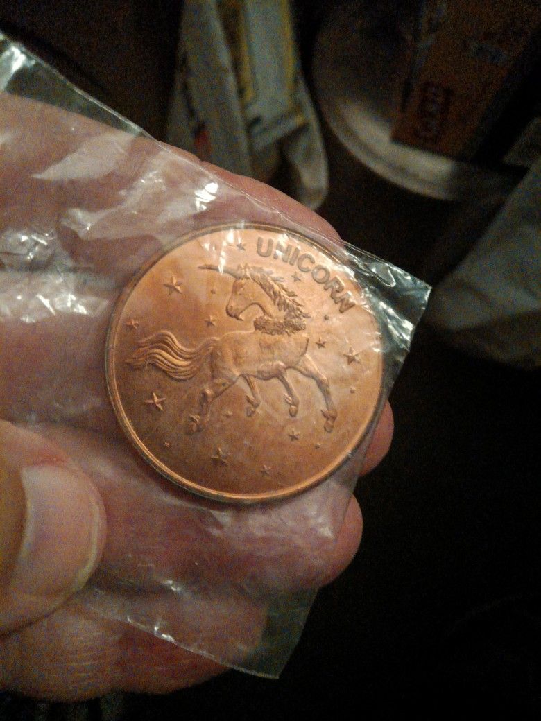 One Ounce Pure Copper Unicorn And Eagle Round Coin