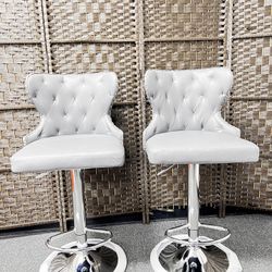 Adjustable Swivel Bar Stools,Velvet Upholstered Counter Height Chairs with Nailhead Trim