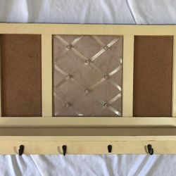 Wood Framed Wall Organizer Cork Hooks Ready To Hang