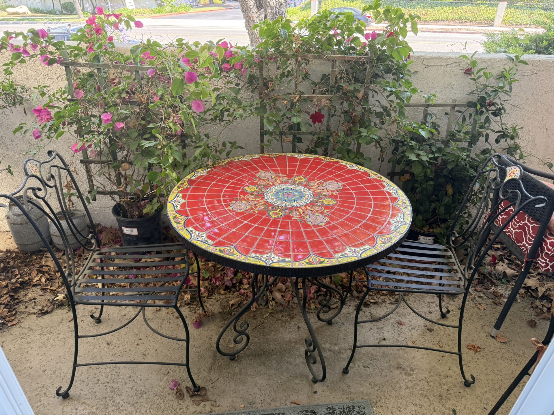 Beautiful Spanish Tile Table Set With Two Chairs Set