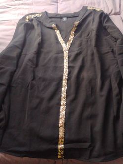 Black Blouse with Gold Sequin Trim