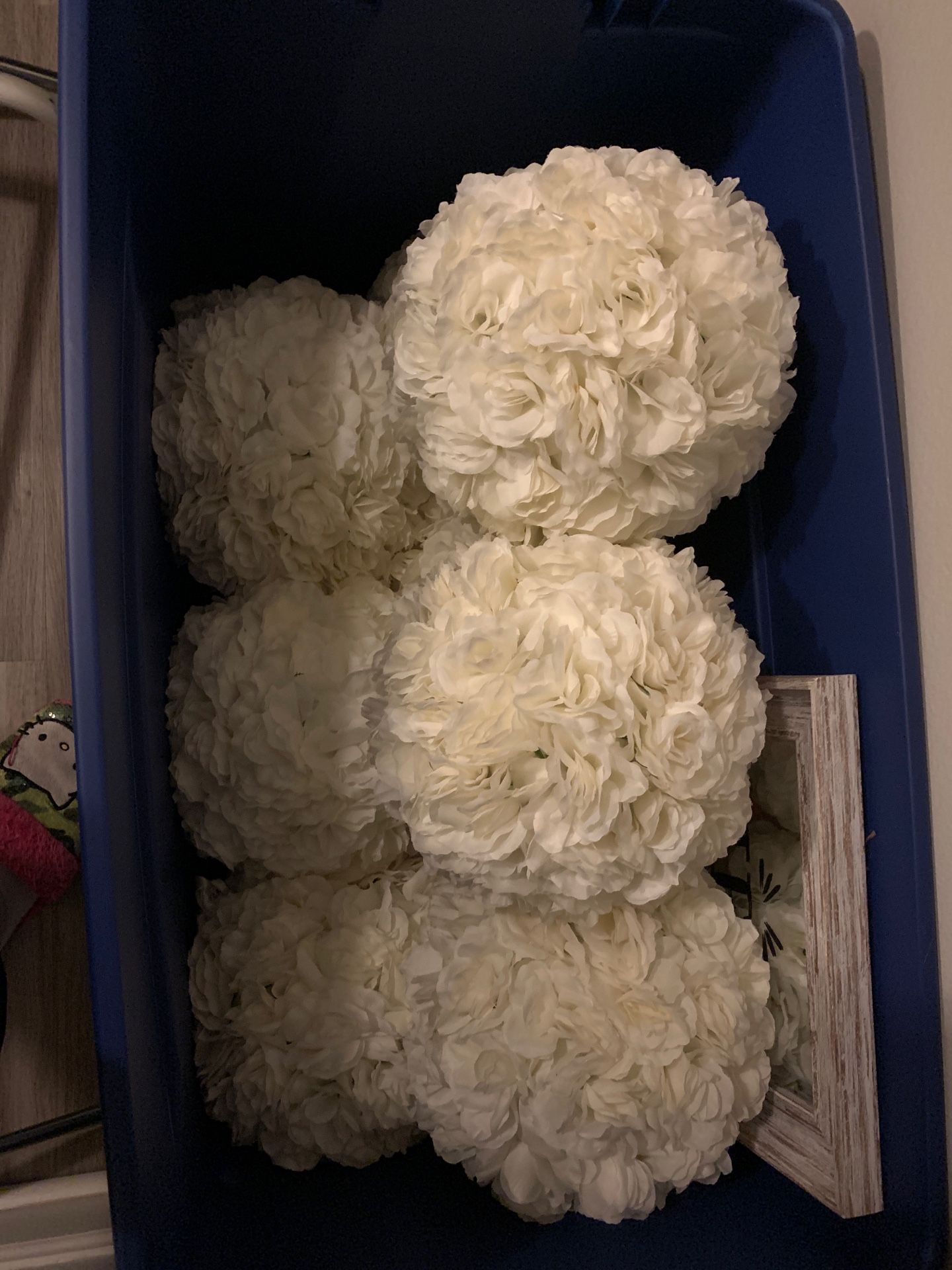 5 large white flower balls