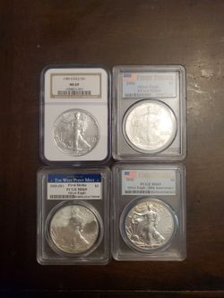 Lot of 4 Graded American Silver Eagle Coins