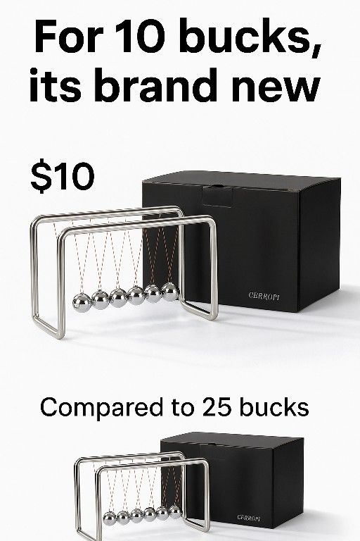 CERROPI Newton’s Cradle – Modern Steel Desktop Kinetic Motion Toy – Brand New $10