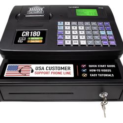 Nadex CR180 Electronic Cash Register, Steel Cash Drawer, Compact Design, Black