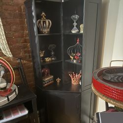 Black Corner Bookcase With Closed Storage 