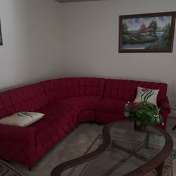 Red curved couch 