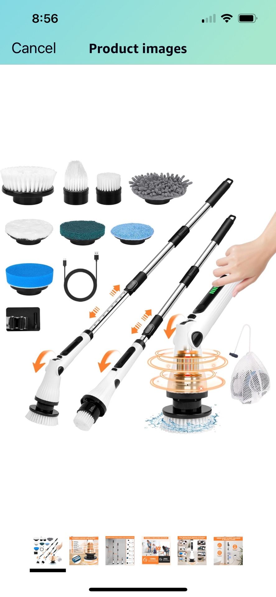 NEW-Cordless ELECTRIC SPIN SCRUBBER,6 Adjustable Angles & Multiple Adjustable Lengths,2 Speeds & 8 Brush Heads,Bathroom Scrubber for Bathtub,Shower Sc