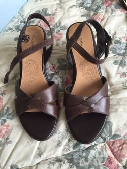 Women's brown ankle strap heels