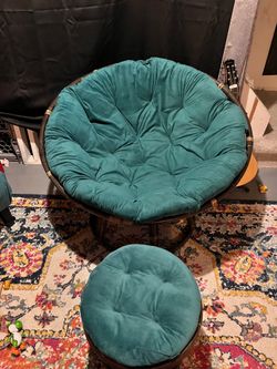 Teal Papasan Chair and Ottoman Set