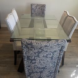 Dining Table With chairs- Extendable Glass
