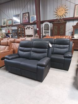Genuine Top Grain Leather Black Sofa Set