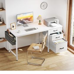 48-Inch Small Computer Desk with Fabric Drawers & File Cabinet, Home Office Desk with Cloth Storage Bag and Hook