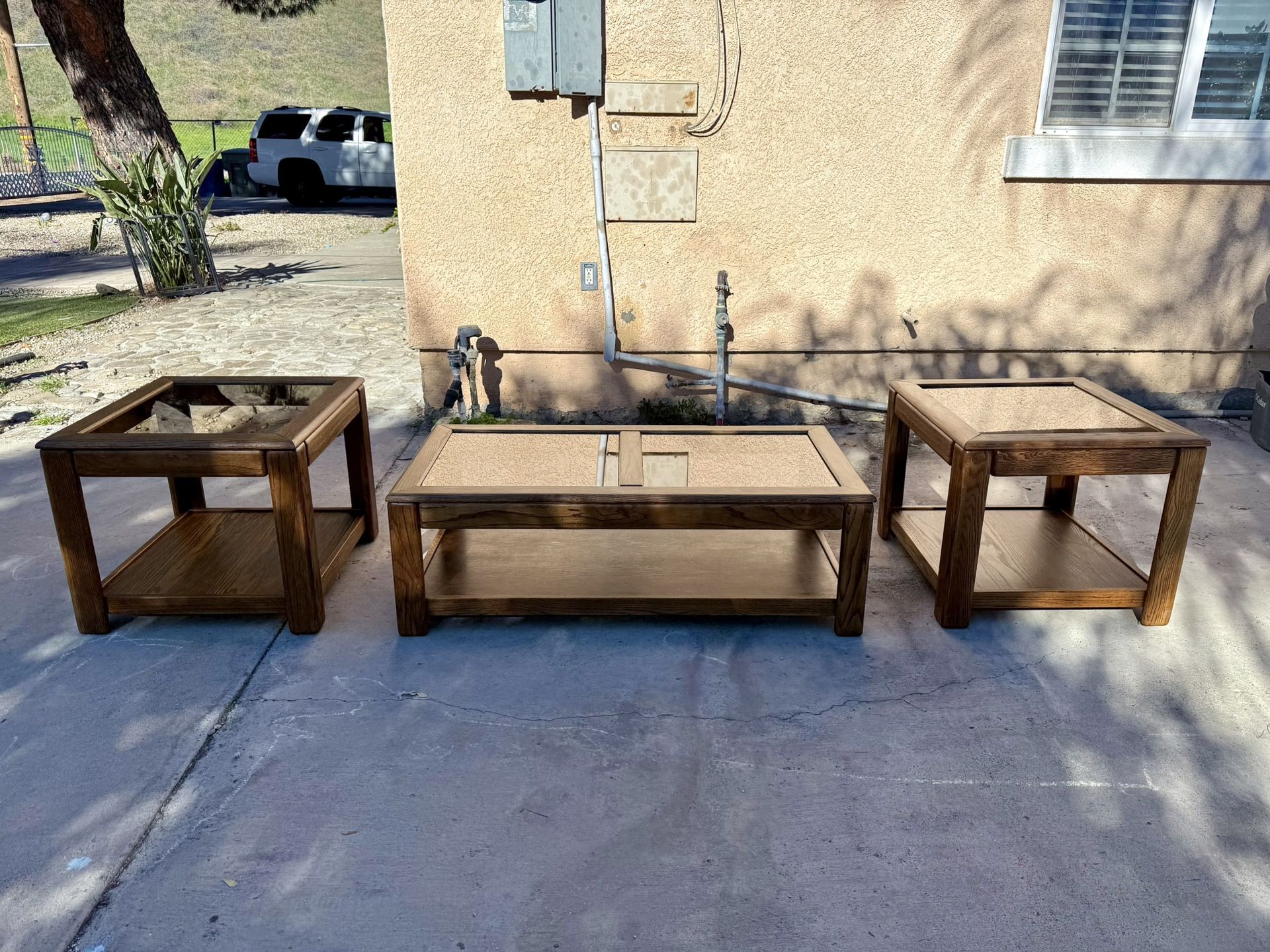 Vintage Solid Wood Living Room Table Set – Coffee Table + 2 End Tables