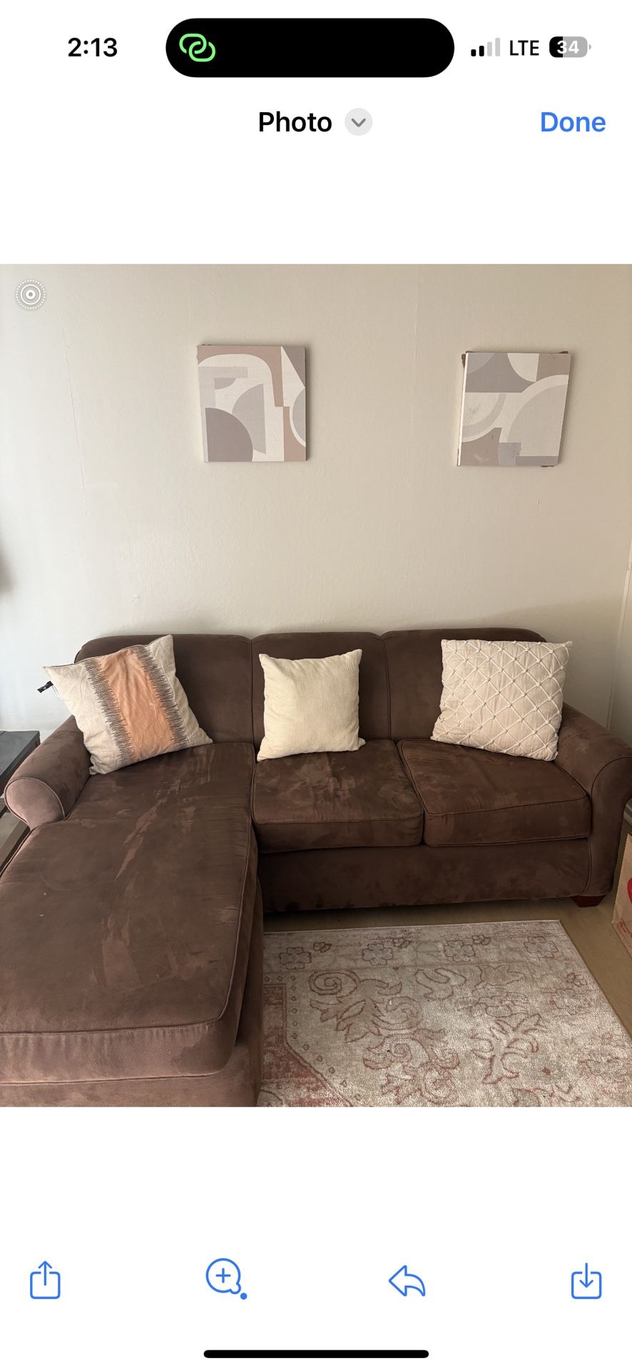 Brown Small Couch W/ Pillows 