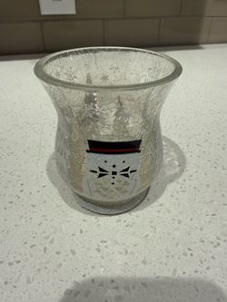 Yankee candle Christmas snowman and Christmas tree crackle glass votive holder-3.5 Inches