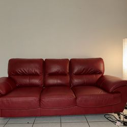 Red Leather Couch And Chair