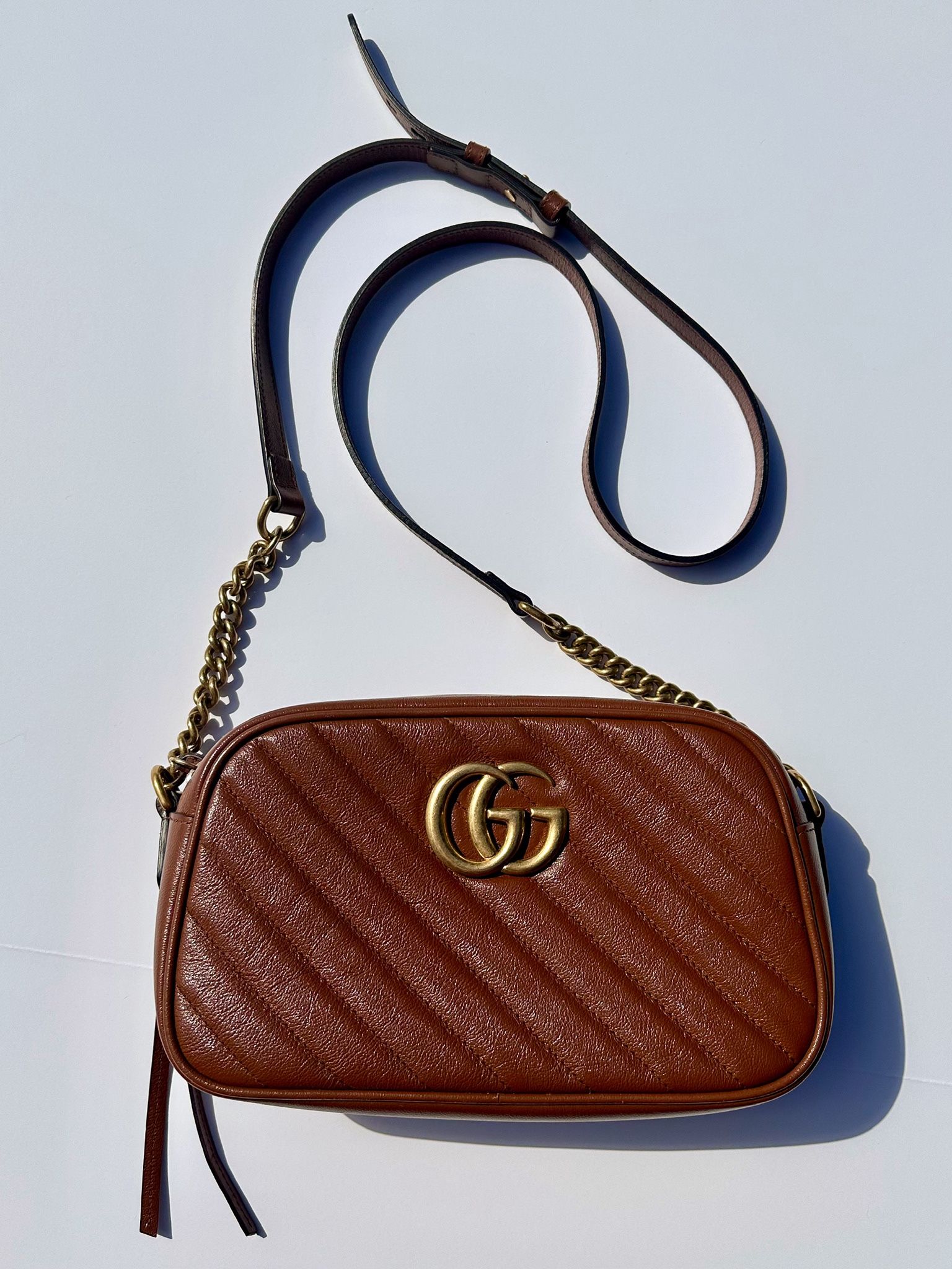 Gucci GG Marmont Matelassé Camera Bag – Brown Leather