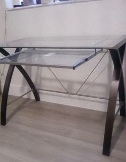 Glass office desk espresso wood