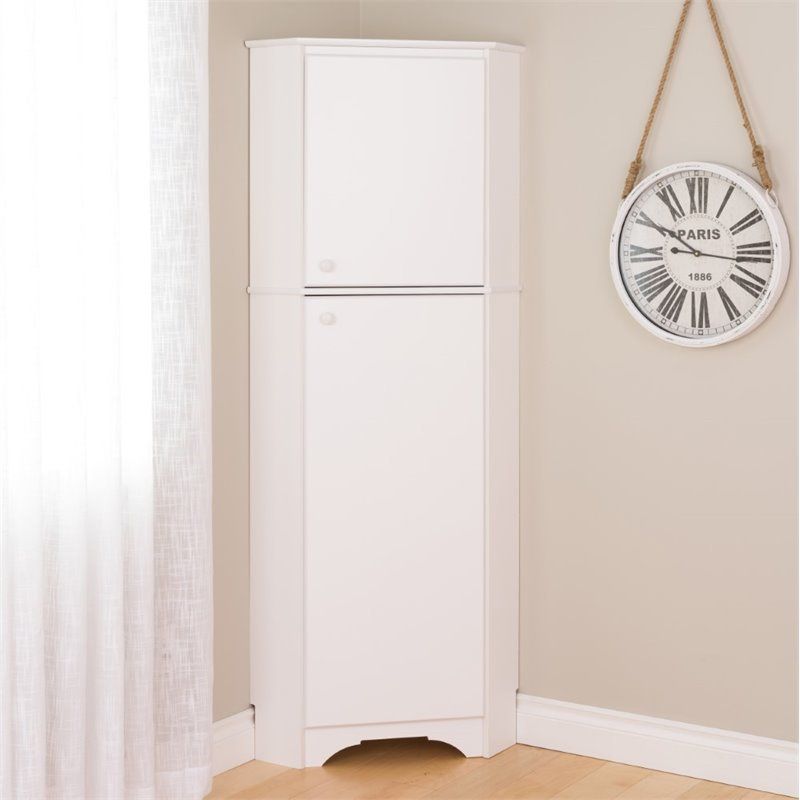 Prepac Elite Tall 2-Door Corner Storage Cabinet, White White - 29.25"w x 72"h x 18.75"d