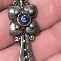 Vintage Sterling Silver Brooch With Stone Very Heavy