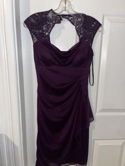  Xscape by Joanna Chen deep purple lace cap sleeve