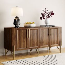 Walnut Media Console, TV Stand .Gold Legs