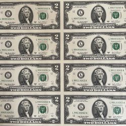 2003a $2 Bills Uncut Sheet Of 16