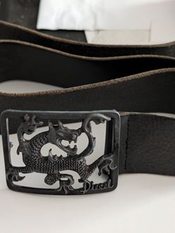 Vintage Diesel Dragon Buckle Wide Belt - Black - Size 95