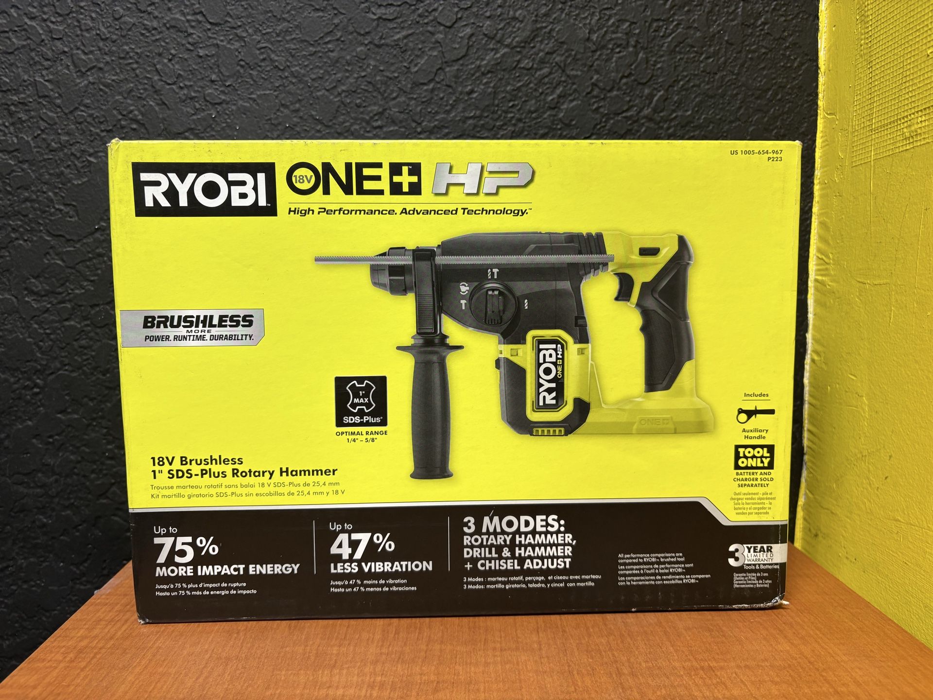 Ryobi ONE + HP 18V 1" SDS-Plus Rotary Hammer Brushless P223 (Tool Only)