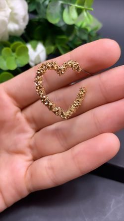 Open Heart Stud Earrings Gold Plated, Gold Color