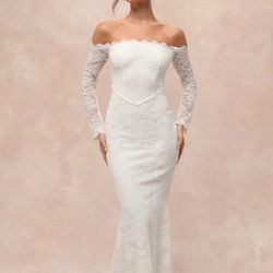 Beloved Promise White Lace Off-the-Shoulder Mermaid Maxi Dress