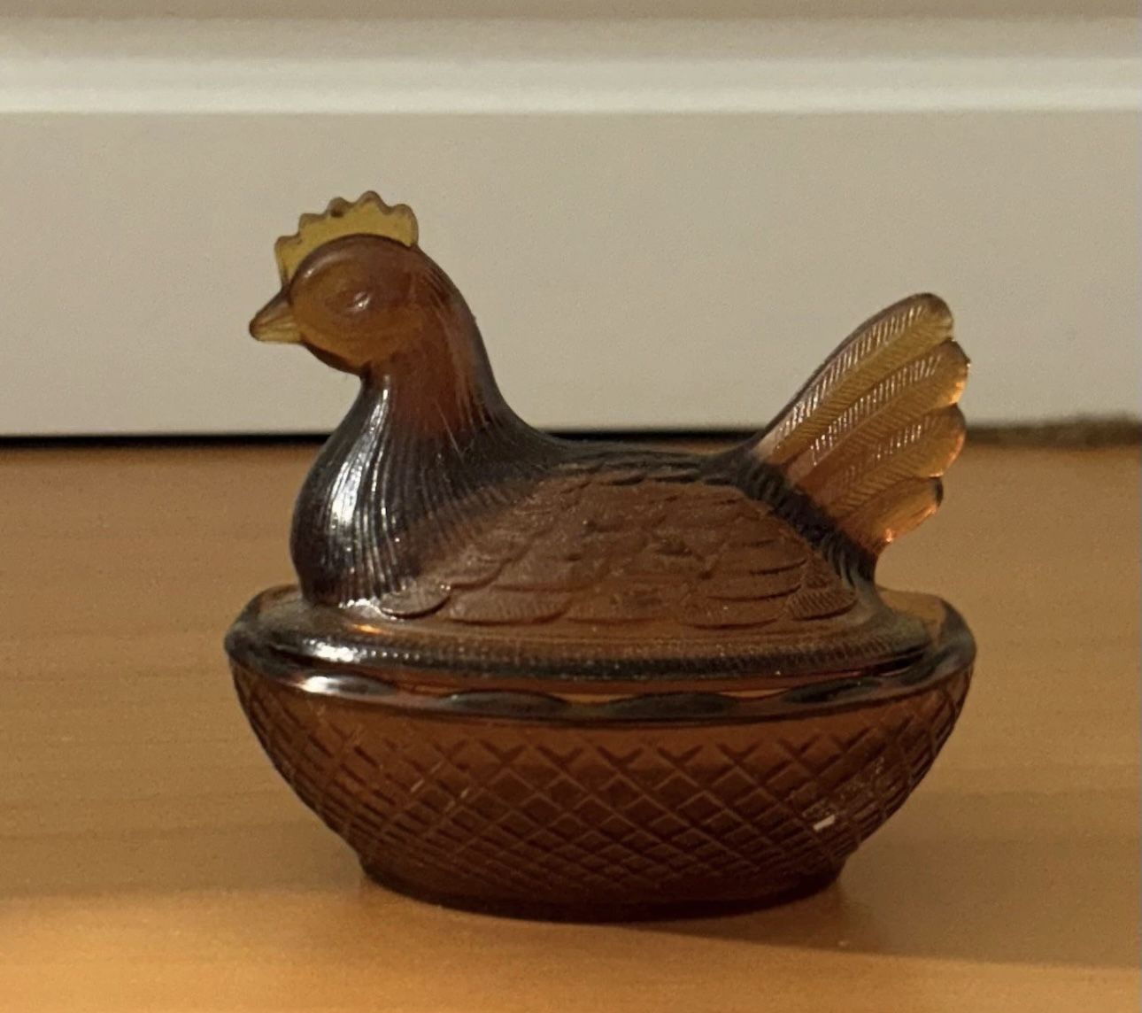 Glass Amber Hen On Nest Covered Candy Trinket Dish Taiwan