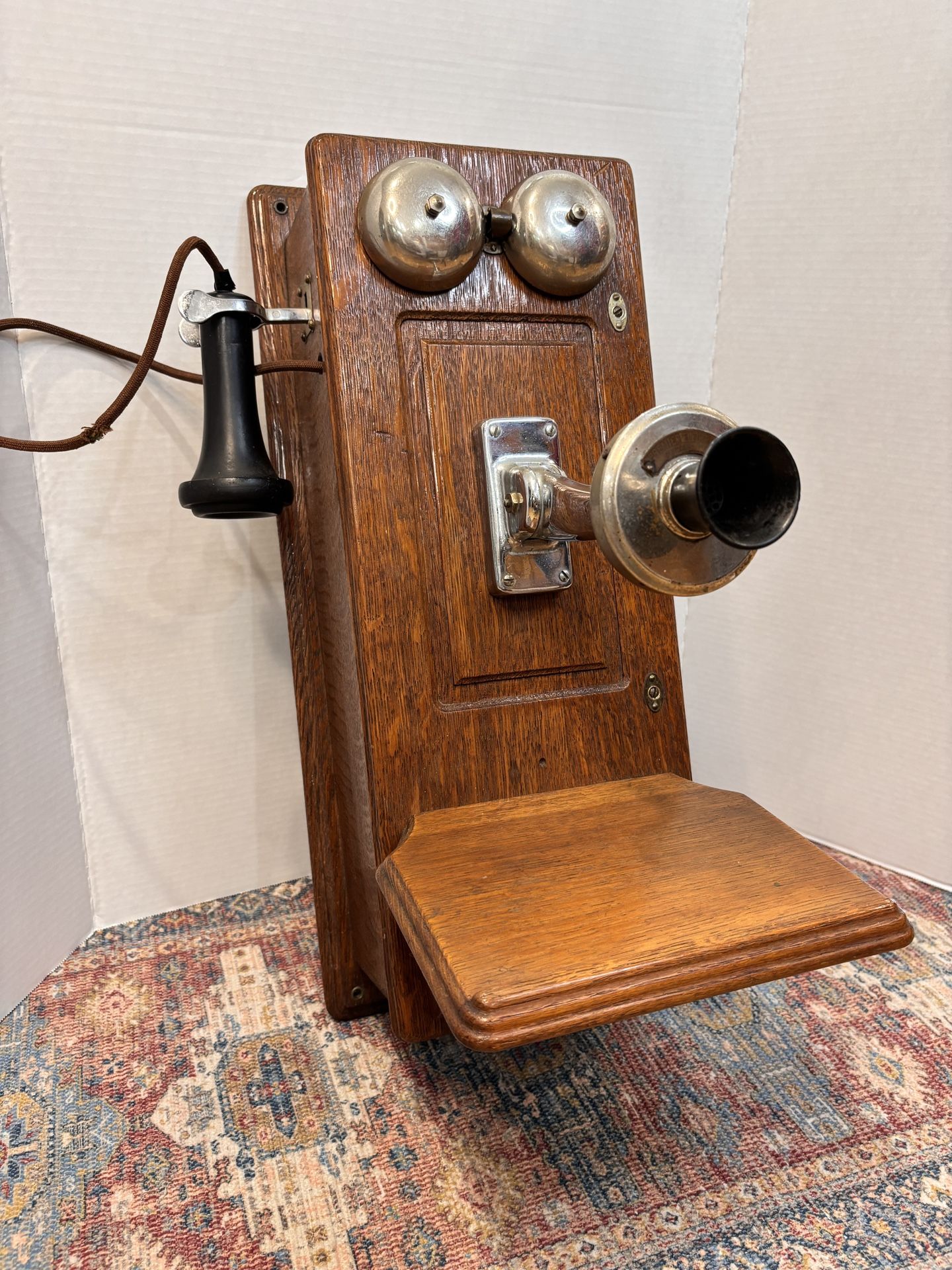 Early 1900s ANTIQUE OAK PREMIER ELECTRIC Co. HAND CRANK WALL TELEPHONE CHICAGO IL. USA