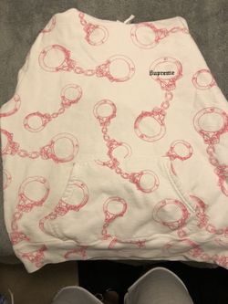Supreme White/Pink Handcuff Hoodie Size Large