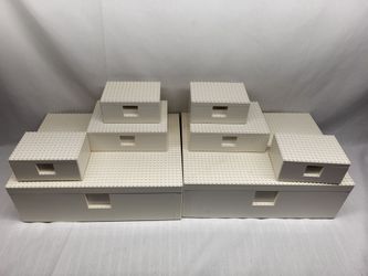 Lot of 8 Ikea Lego white storage boxes excellent for parts and pieces Minifigures