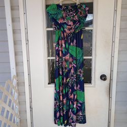 Beach Break Navy jumpsuit wide leg strapless Tropical  Sz XS