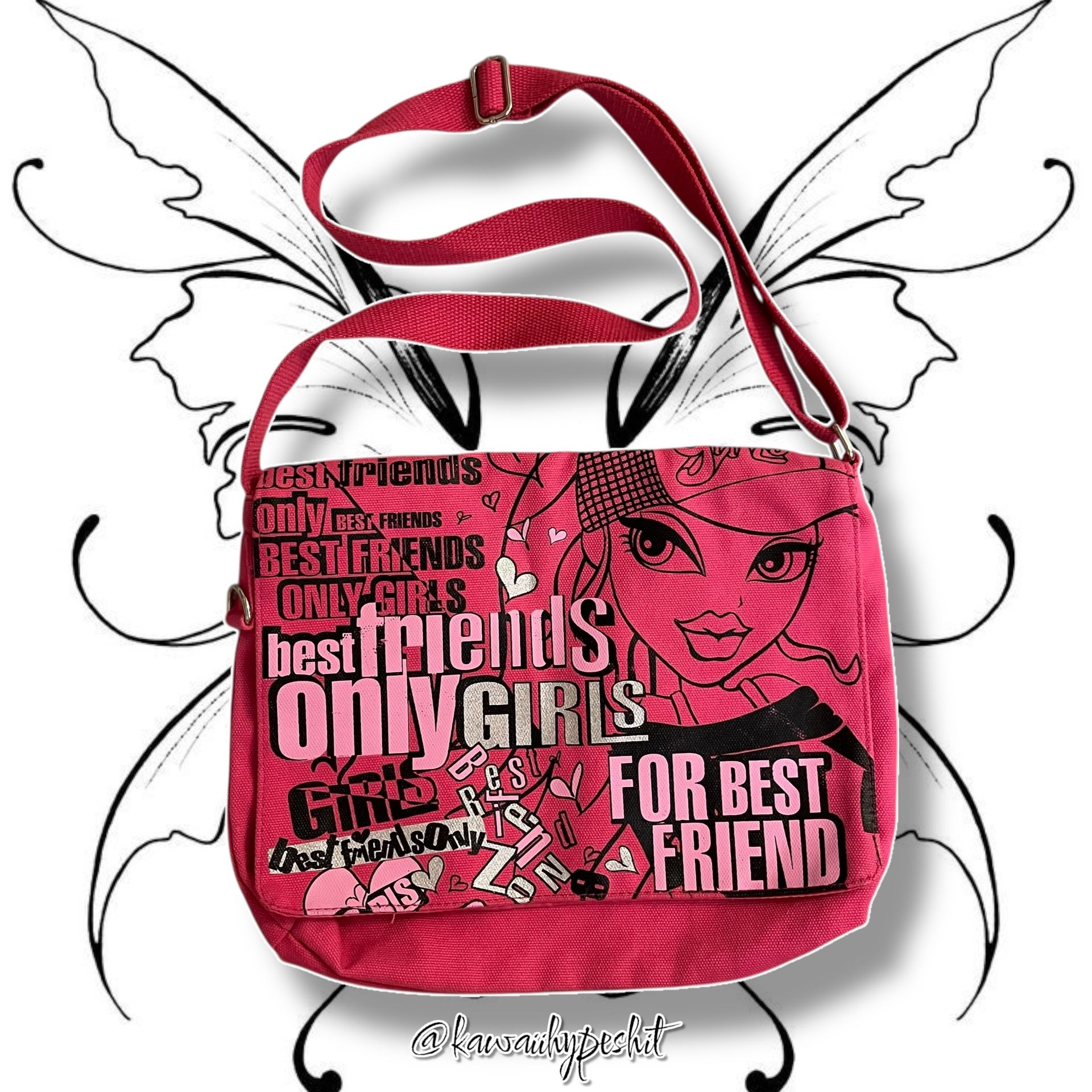 Vintage Y2K Mcbling Messenger Crossbody Bag “Hot Pink” w/ Cute Graphics 