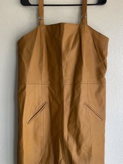 Styleworks Newport News Y2K Mustard Yellow 100% leather dress Womens sz 16W