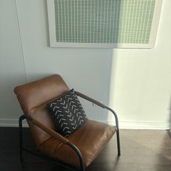 Brown Leather Chair And Acrylic End Table 