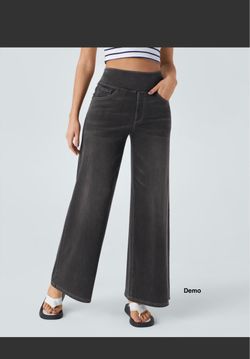 Halara Flexâ„¢ High Waisted Pockets Baggy Wide Leg Washed Casual Jeans (Tall; Large)